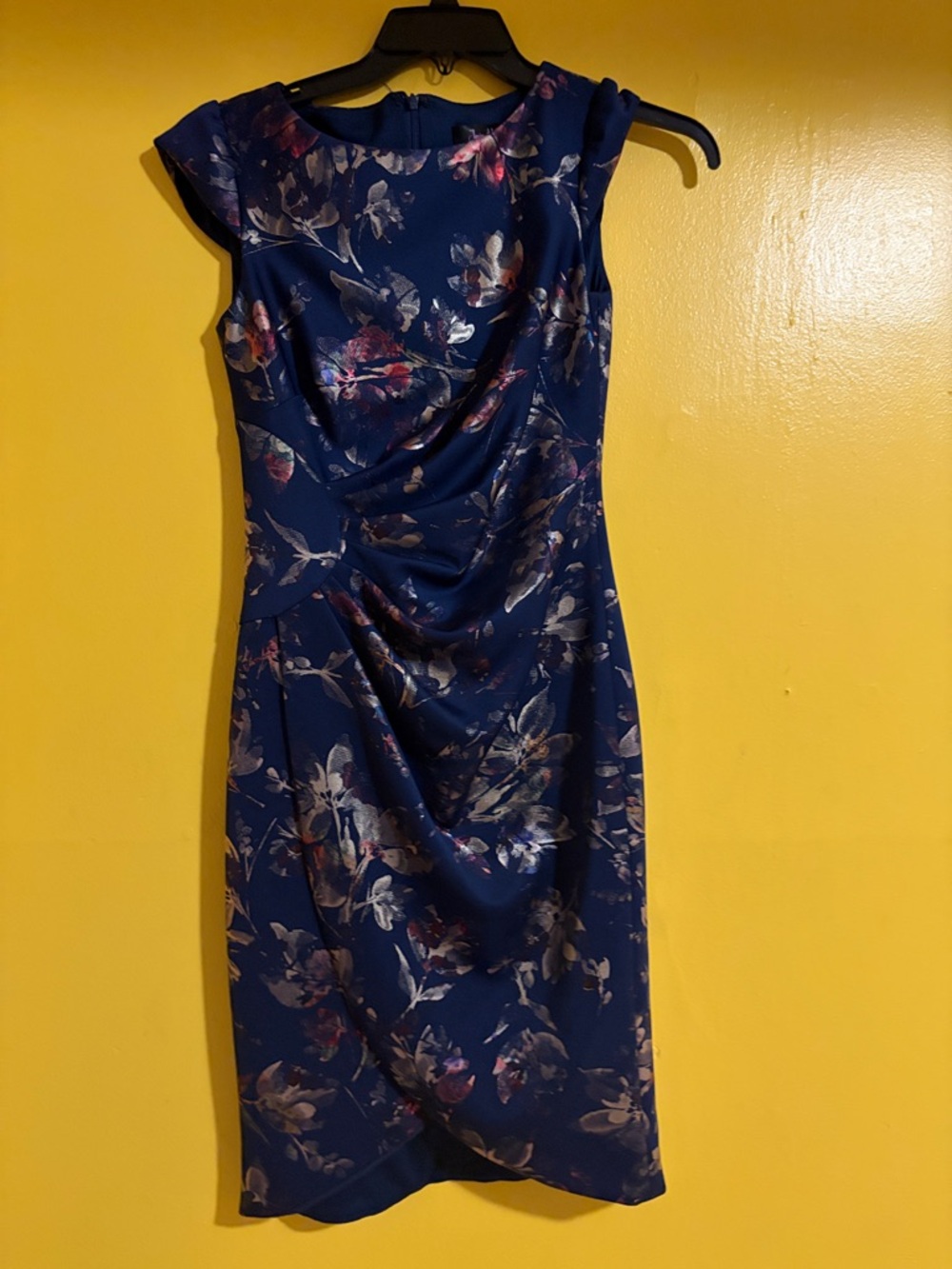 Jessica Howard Navy Floral Draped Midi Dress